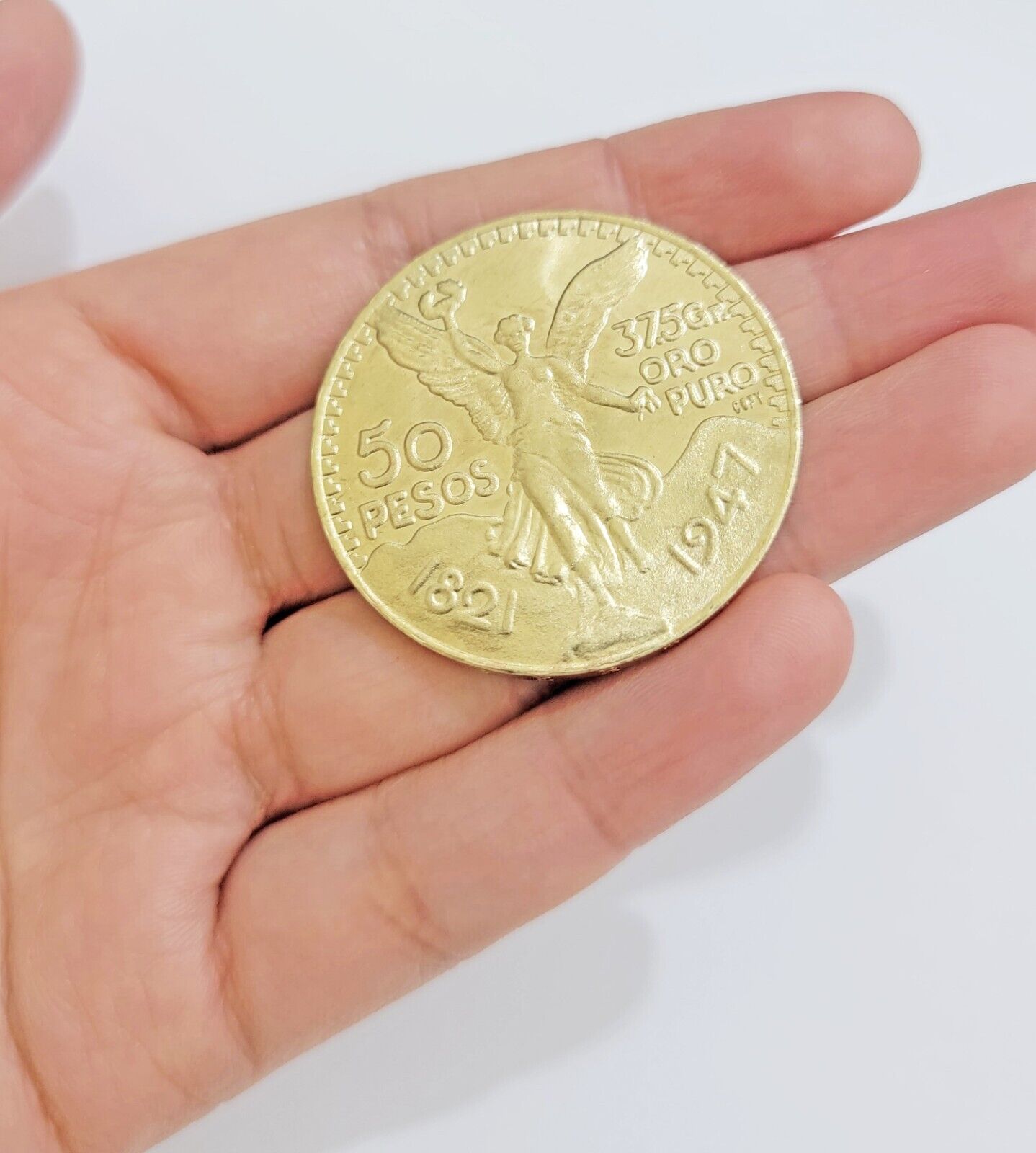 1947 Mexican Centenario 50 Gold Pesos Copy Coin Solid 10k Yellow Gold Centenaro - GoldenLinQ