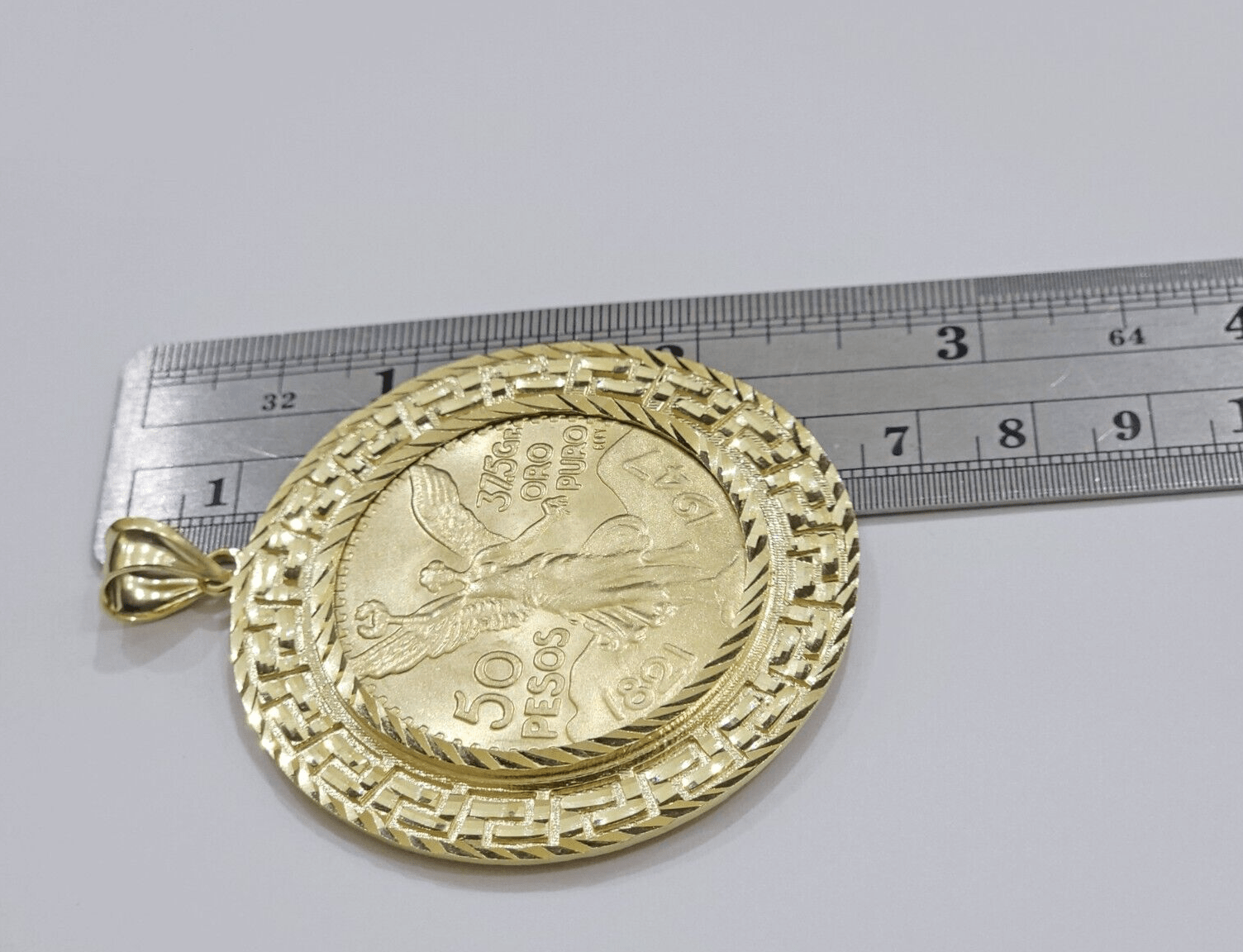 1947 Mexican Centenario Coin Charm Pendant 50 pesos With Bezel Solid 10kt Gold - GoldenlinQ