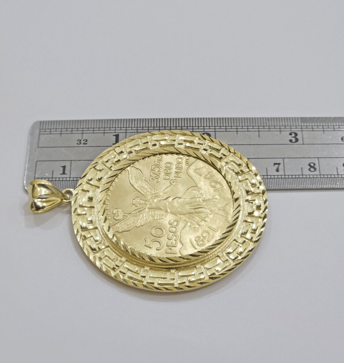 1947 Mexican Centenario Coin Charm Pendant 50 pesos With Bezel Solid 10kt Gold - GoldenlinQ