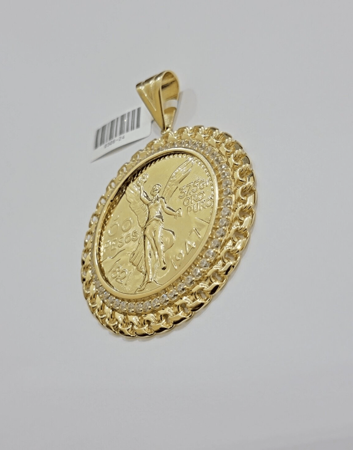1947 Mexican Centenario Coin Charm Pendant Replica 50 pesos With Bezel 10kt Gold - GoldenLinQ