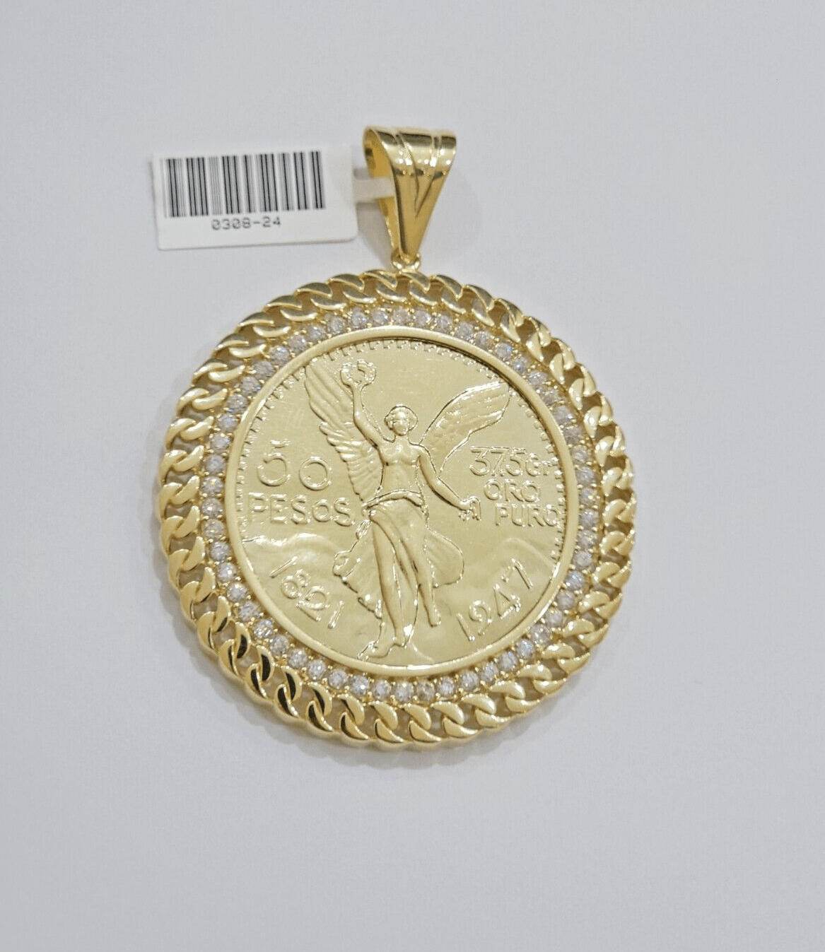 1947 Mexican Centenario Coin Charm Pendant Replica 50 pesos With Bezel 10kt Gold - GoldenLinQ