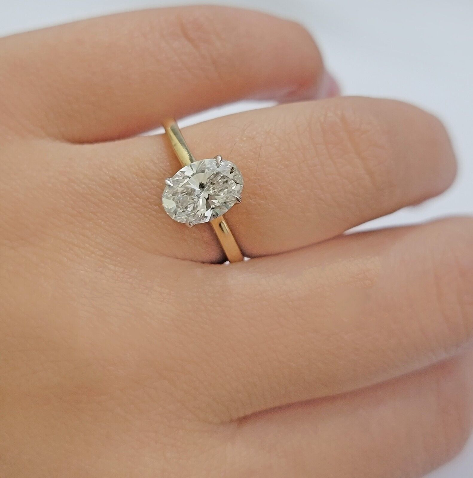 1CT IGI Certified Diamond Engagement Ring VS2 D Oval Lab - created 14k Yellow Gold - GoldenLinQ