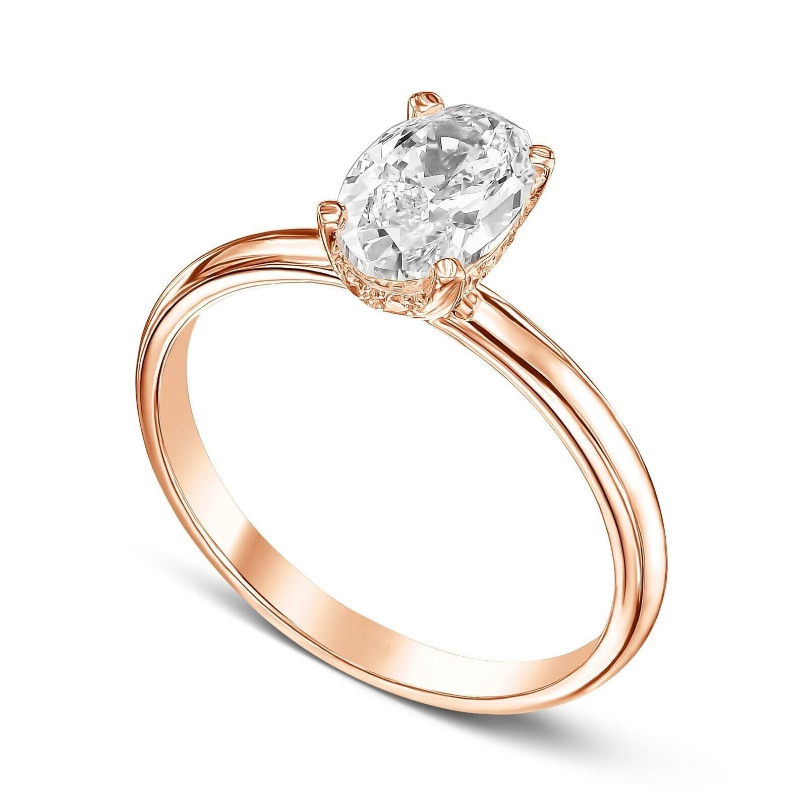 1CT Oval Shape Diamond Engagement Ring Excellent 14k White Gold H VS Lab - Created - GoldenLinQ