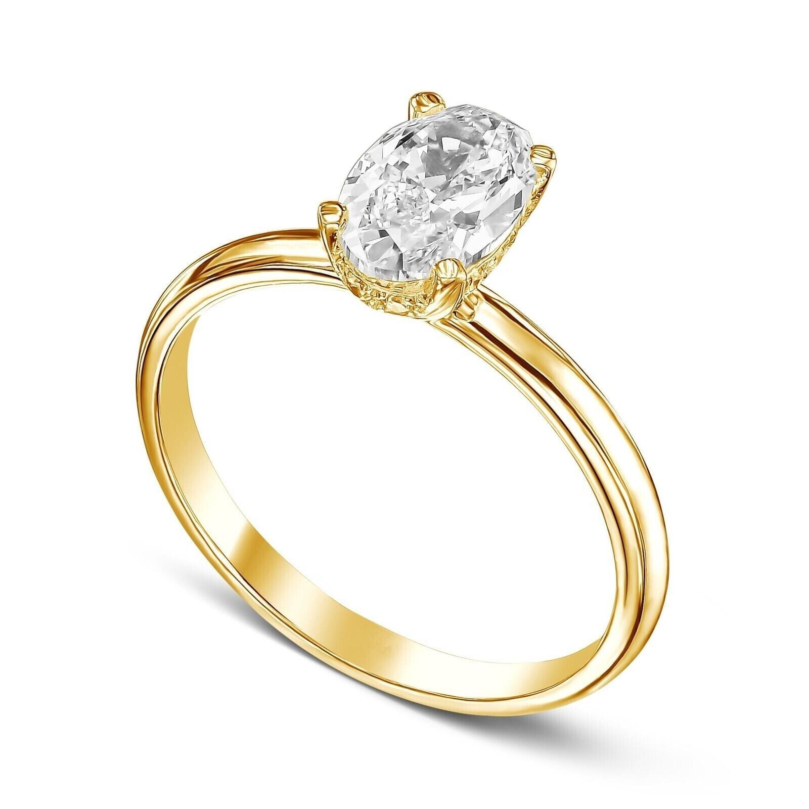 1CT Oval Shape Diamond Engagement Ring Excellent 14k White Gold H VS Lab - Created - GoldenLinQ