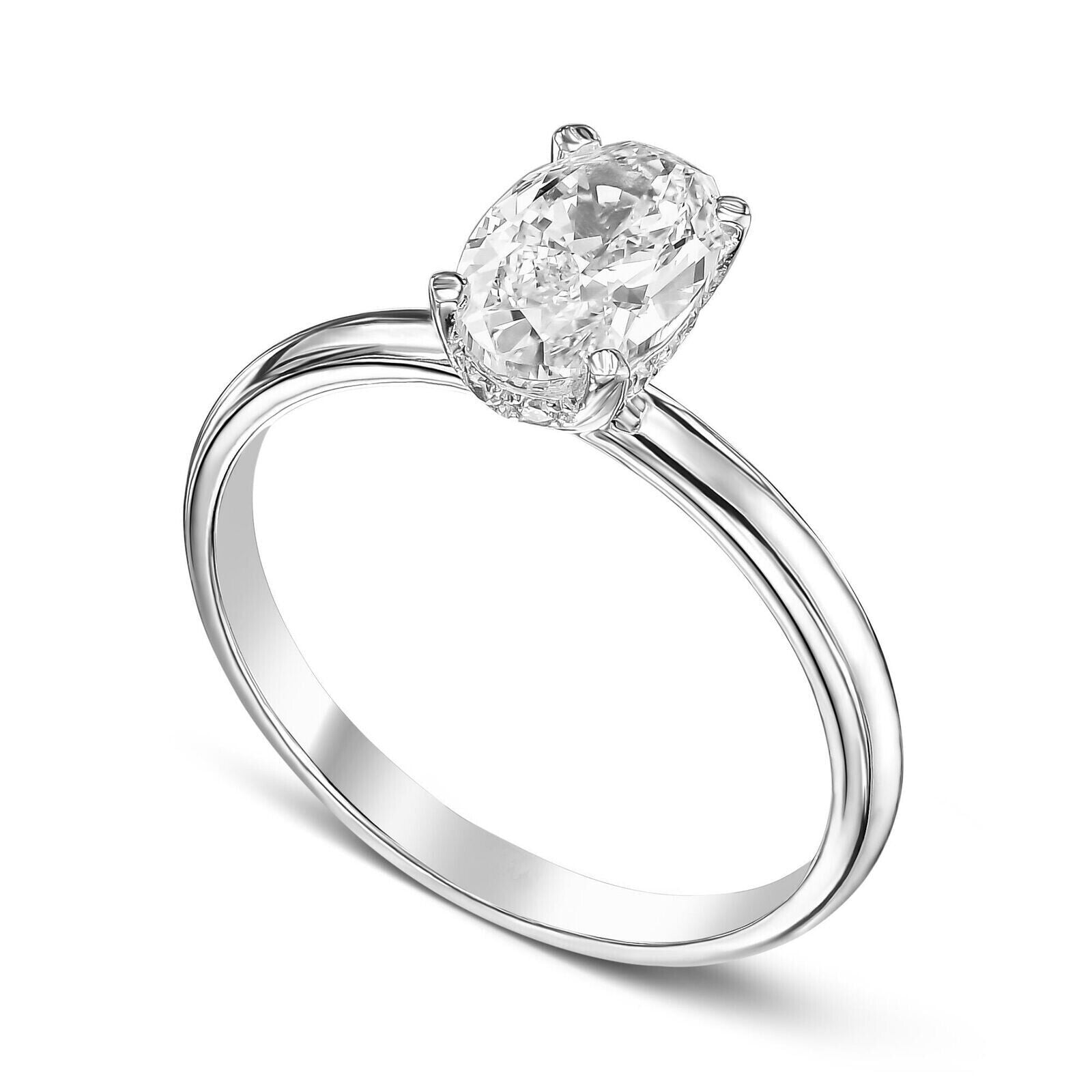 1CT Oval Shape Diamond Engagement Ring Excellent 14k White Gold H VS Lab - Created - GoldenLinQ