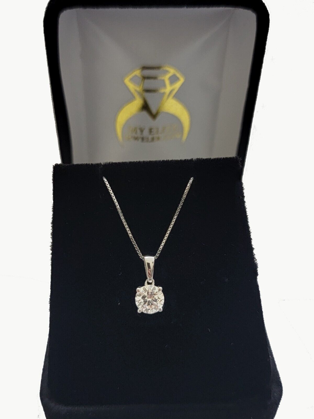 1CT Solitaire Lab Grown Diamond Pendant Ladies Charm 14k White Gold With Chain - GoldenLinQ