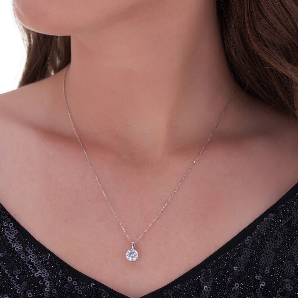 1CT Solitaire Lab Grown Diamond Pendant Ladies Charm 14k White Gold With Chain - GoldenLinQ