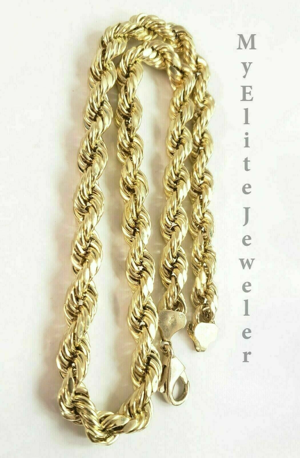 22" Real 10k Yellow Gold Rope Chain Necklace 7mm Men's 22" Inch New Diamond Cuts - GoldenLinQ