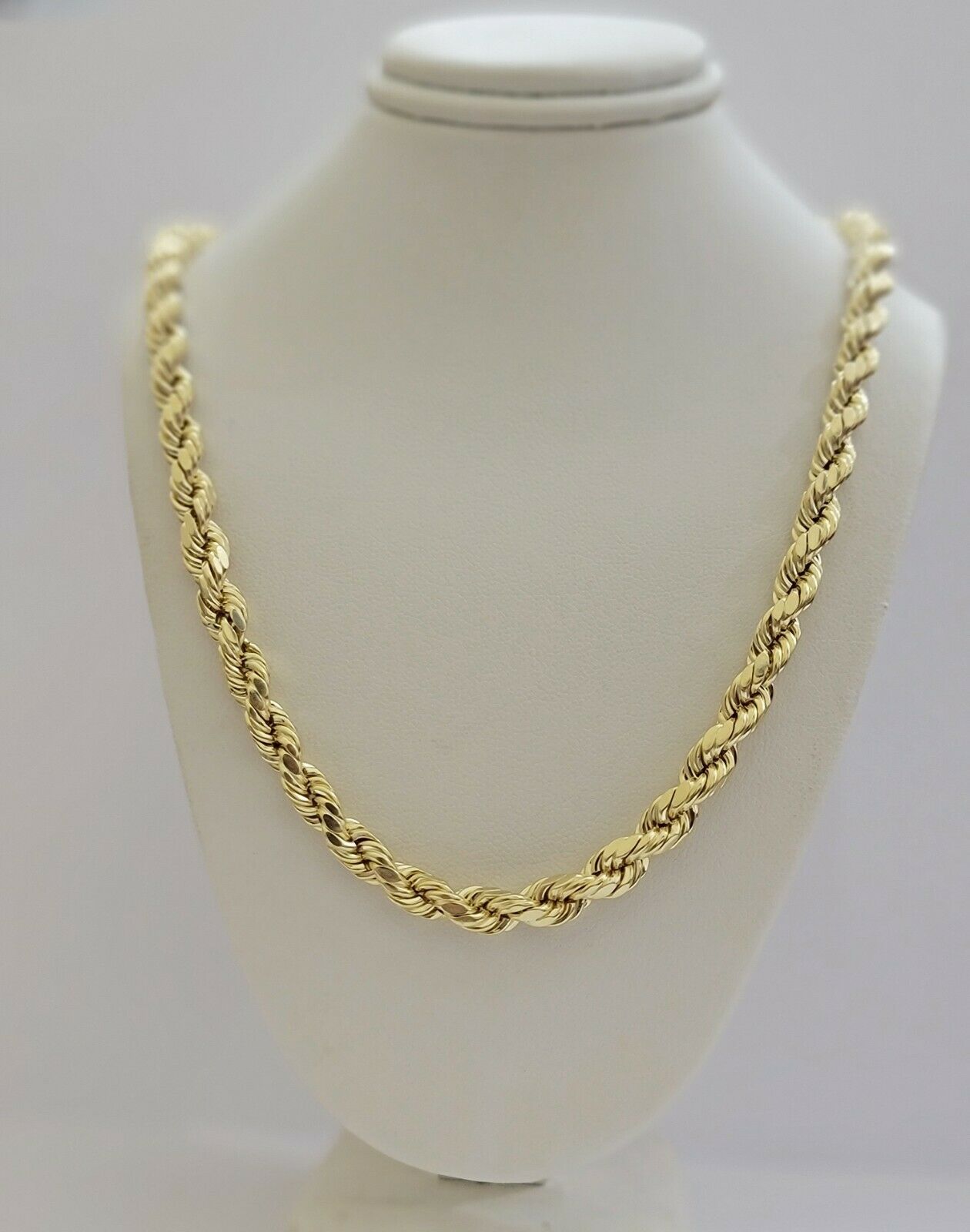 22" Real 10k Yellow Gold Rope Chain Necklace 7mm Men's 22" Inch New Diamond Cuts - GoldenLinQ