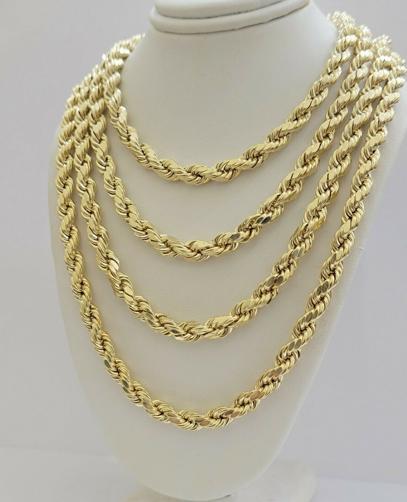 22" Real 10k Yellow Gold Rope Chain Necklace 7mm Men's 22" Inch New Diamond Cuts - GoldenLinQ
