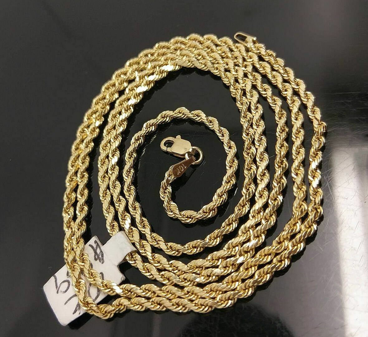 2.5mm Rope 10k Gold No. Of Days Charm Pendant Chain in 18 20 22 24 26 28 Inches - GoldenlinQ