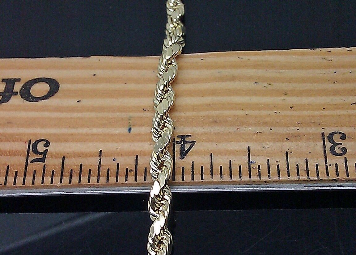 4mm 20" 10k Gold Rope Chain Necklace Diamond Cut REAL 10kt Yellow Gold Men Women - GoldenlinQ