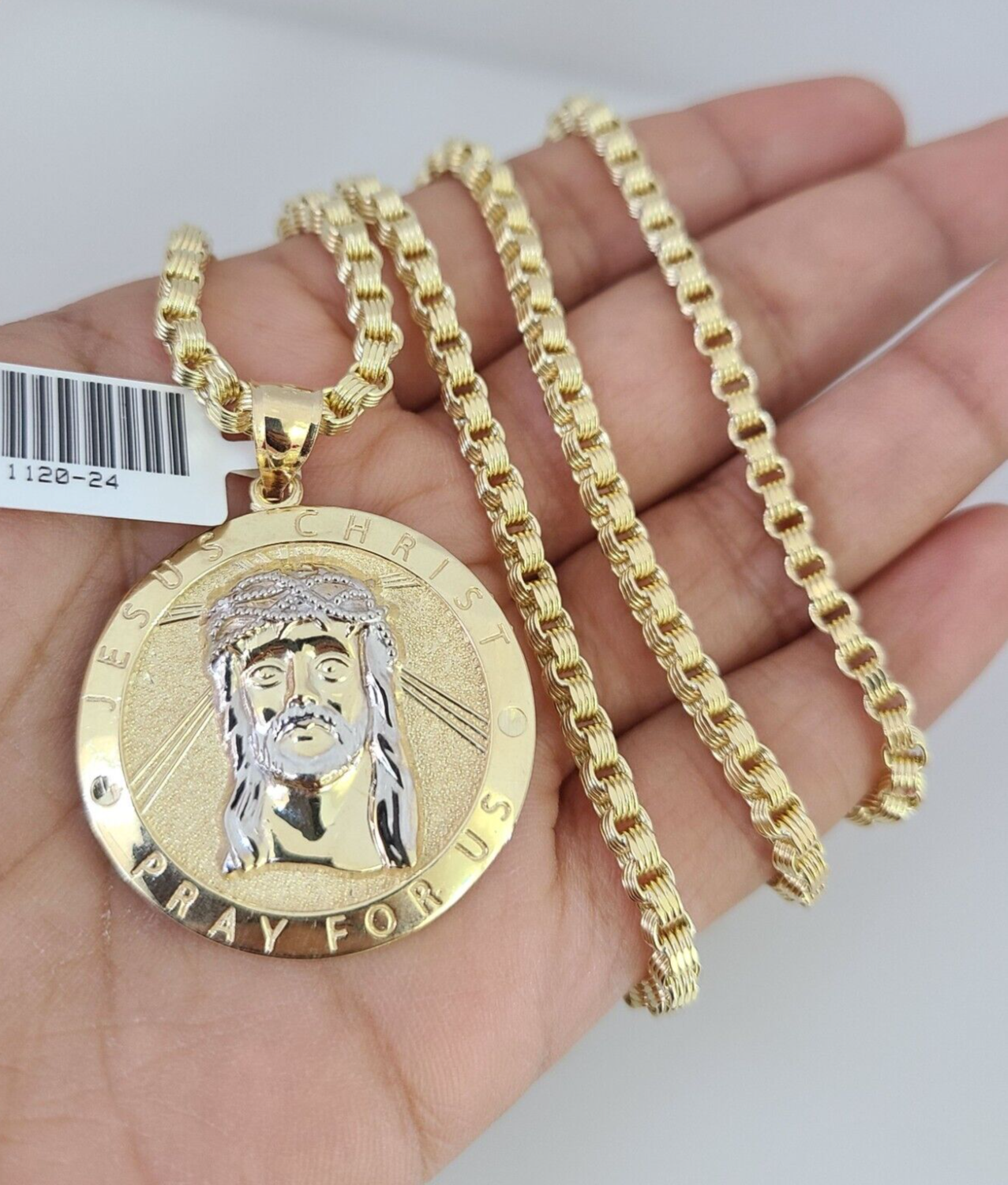 Real 10k Gold Byzantine Chain Jesus Charm Pendant SET 3mm 22 Inch Men's Necklace
