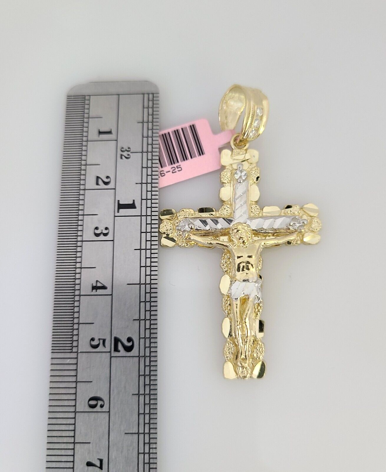 14k Gold Solid Chain Nugget Cross Pendant Set 14kt Miami Cuban Link 3mm Charm