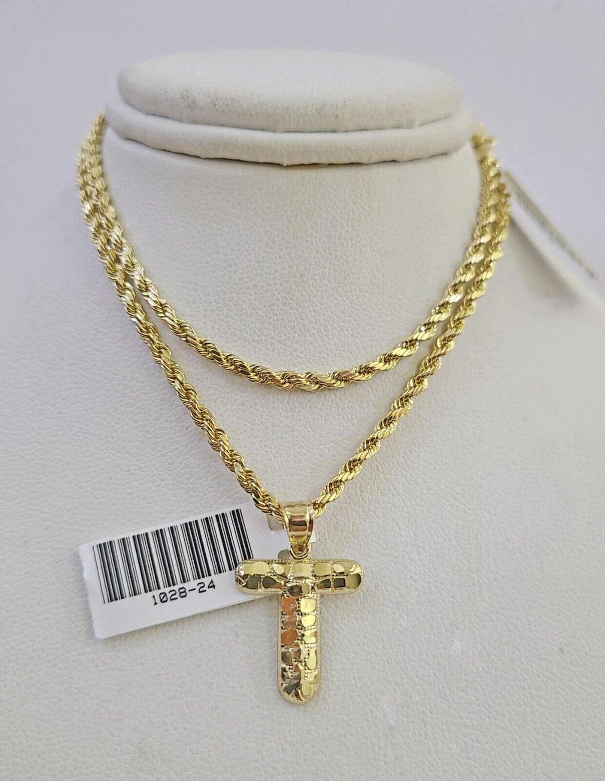 10k Gold Initial T Charm Rope Chain 16"-26" 2.5mm SET Necklace Alphabet Pendant