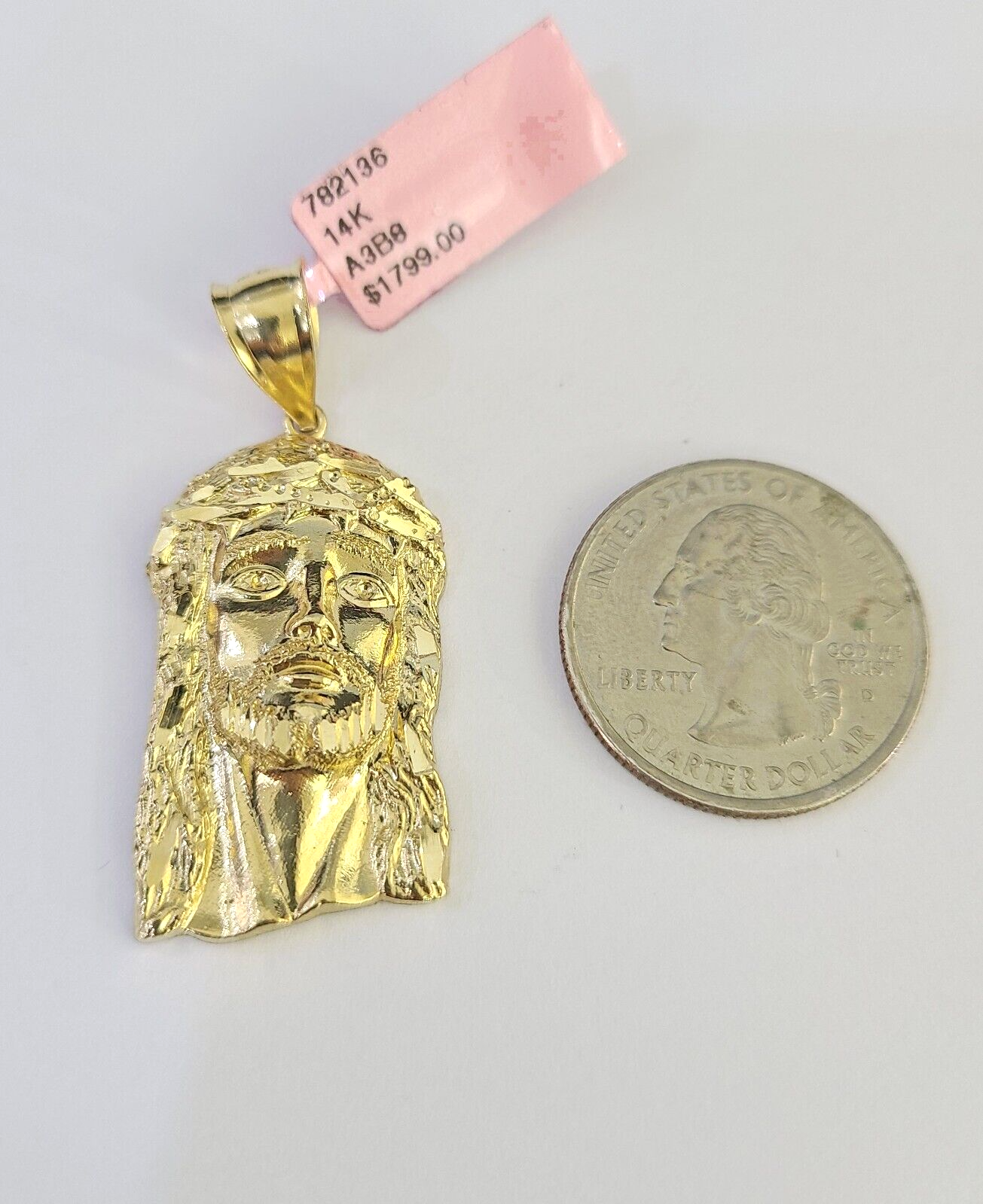 Real 14k Solid Rope Chain Jesus Head Charm Set 3mm 18"-26" Necklace Yellow Gold