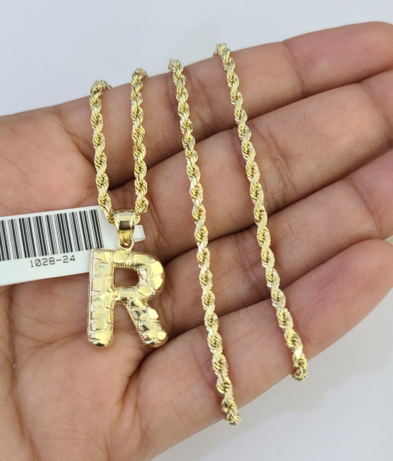 10k Gold Initial R Charm Rope Chain 16"-26" 2.5mm SET Necklace Alphabet Pendant