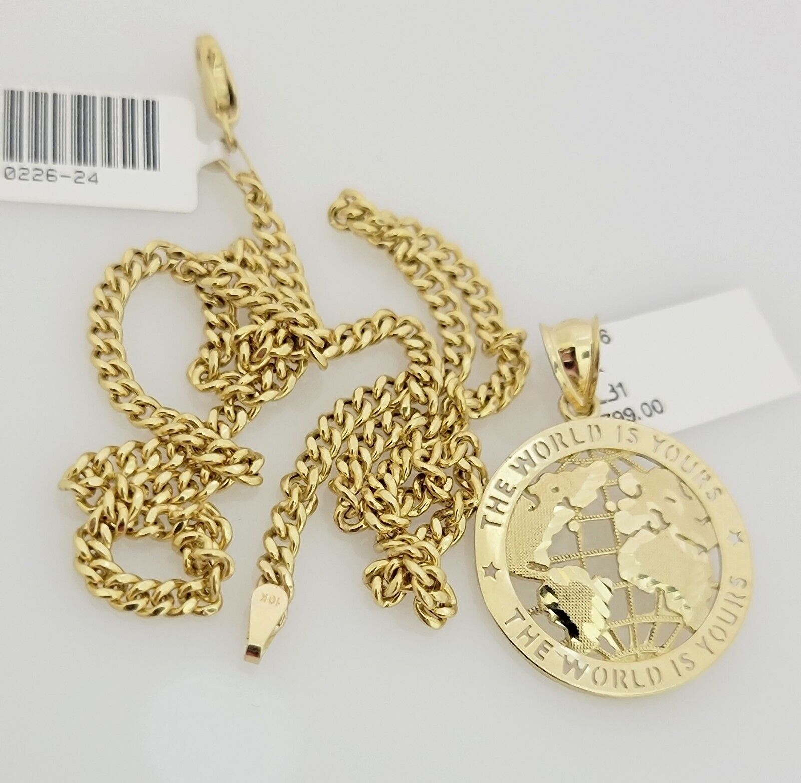 Real 10k Gold Chain Pendant SET World's Your Charm Miami Cuban Link Necklace 22"
