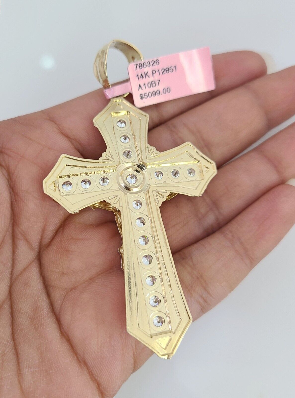 14K Gold Necklace Chain Jesus Crucifix Cross Charm Turkish Byzantine 4mm 24"