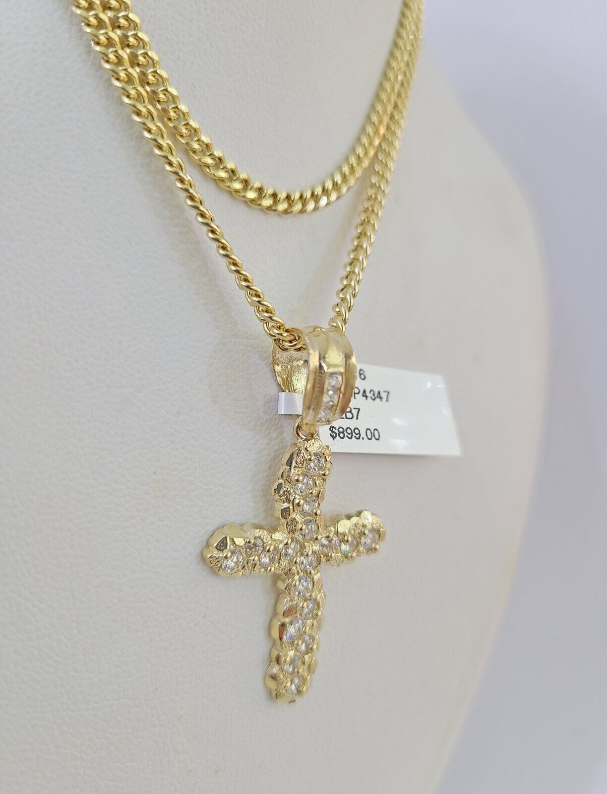 10K Gold Miami Cuban Chain Jesus Cross 18"-28" 3mm Pendant Necklace SET Charm
