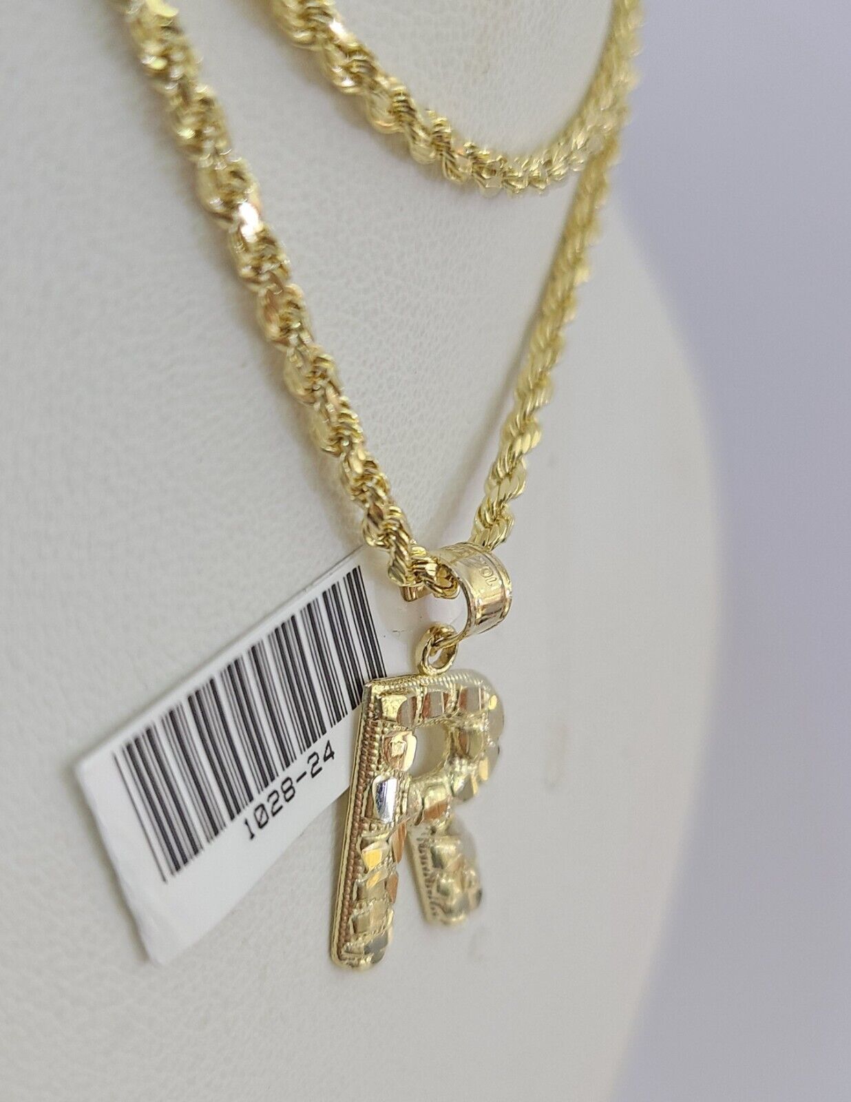 10k Gold Initial R Charm Rope Chain 16"-26" 2.5mm SET Necklace Alphabet Pendant