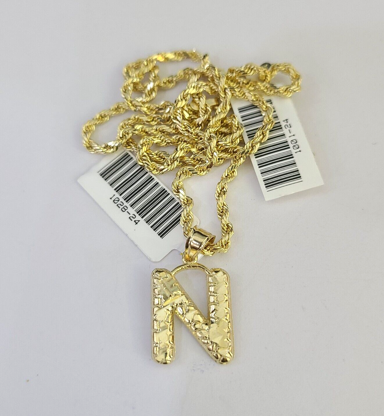 10k Gold Initial N Charm Rope Chain 16"-26" 2.5mm SET Necklace Alphabet Pendant