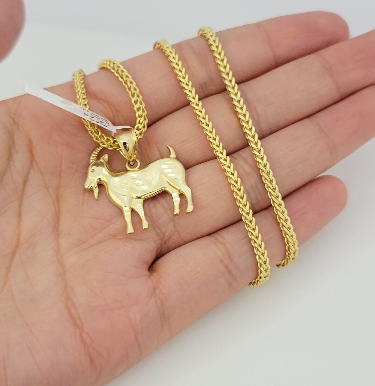 Real 10k Gold Franco Chain GOAT Charm pendant Set 2.5mm Necklace 22 Inch Men's