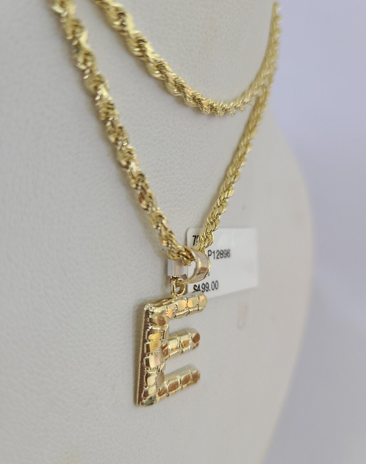 10k Gold Initial E Charm Rope Chain 16"-26" 2.5mm SET Necklace Alphabet Pendant