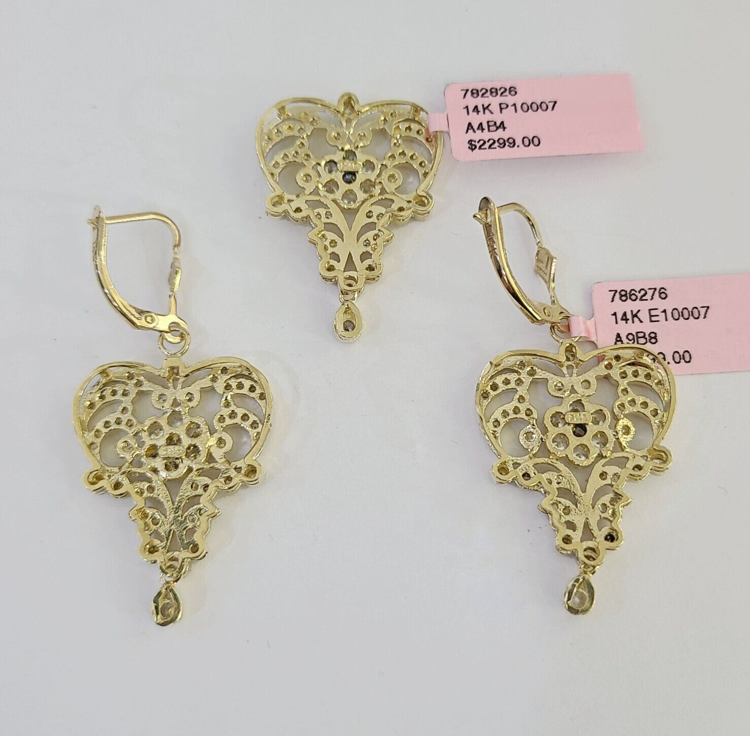 14k Chandelier Earrings Pendant Charm SET Yellow Gold Real Genuine 14Kt