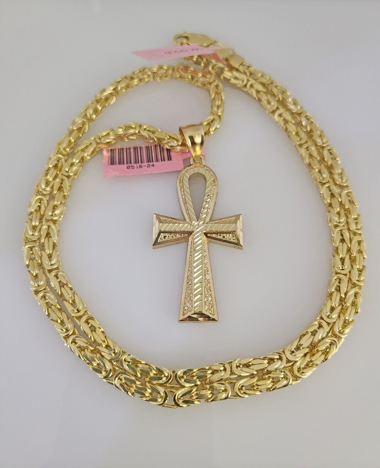 14K Gold Necklace Chain Jesus Ankh Cross Turkish Byzantine 4mm 24" Pendant
