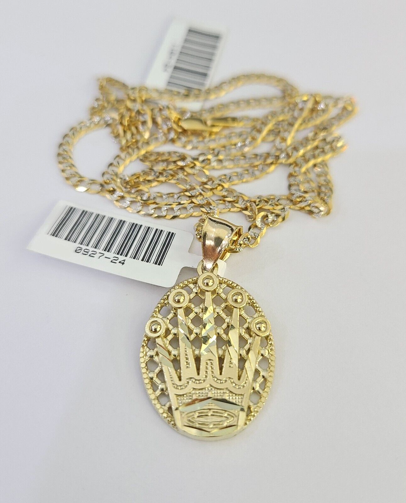 10k Solid Gold Cuban Curb Chain Crown Pendant 2mm 18"-24" SET Necklace