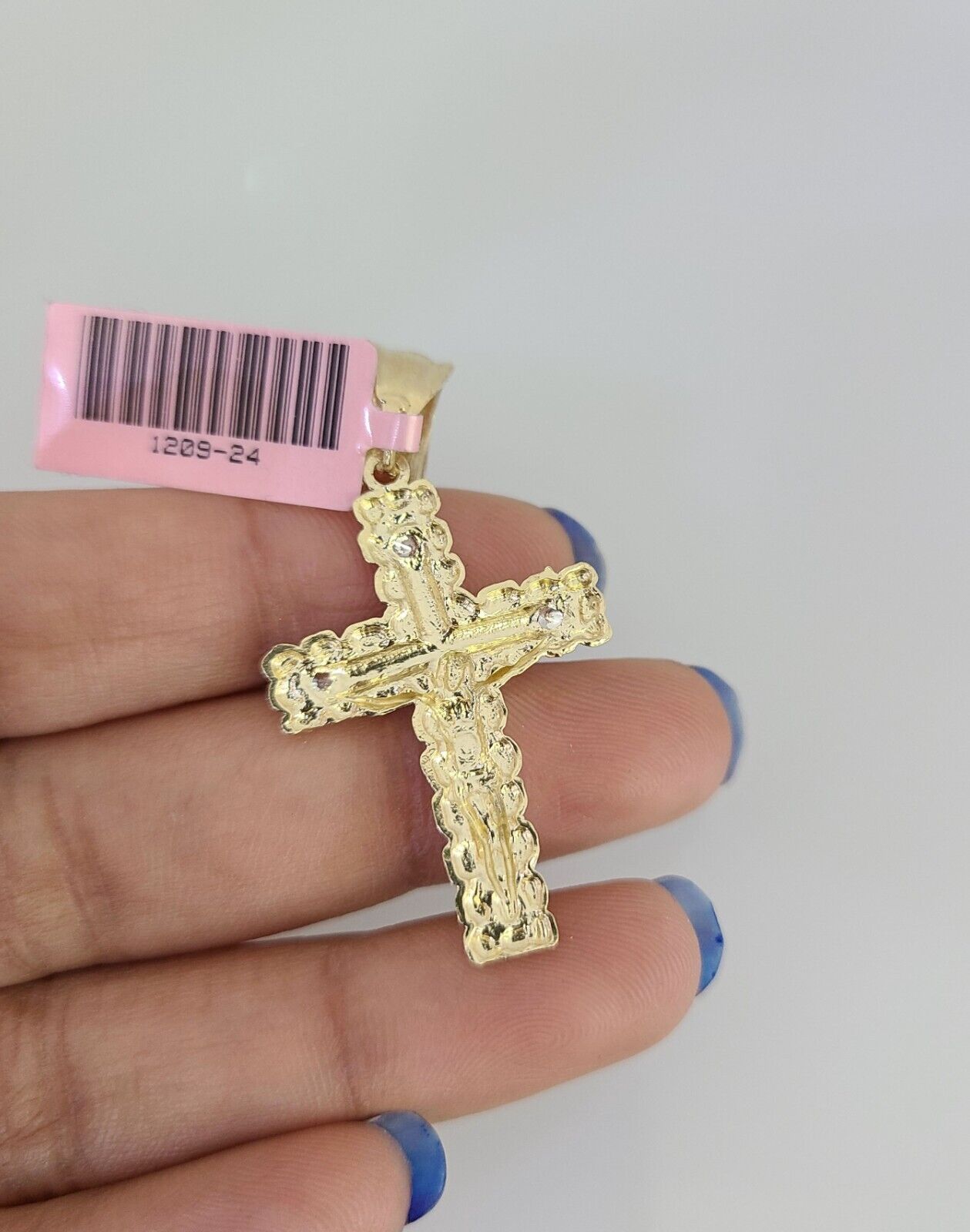 14k Gold Solid Chain 3mm Nugget Cross Pendant Set 14kt Miami Cuban Link Charm