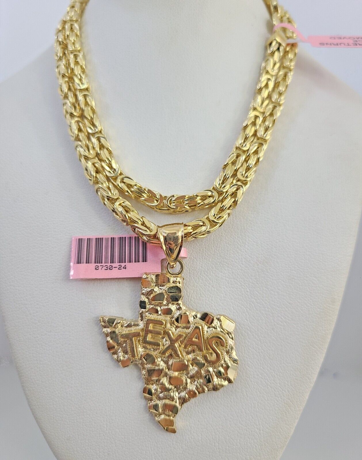 14K Gold Necklace Chain Texas Map Charm Turkish Byzantine 4mm 24" Pendant