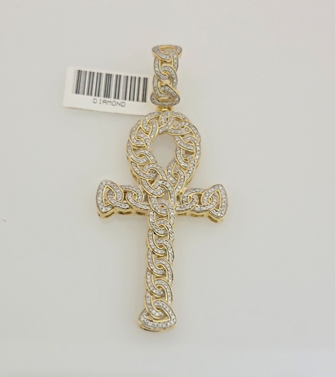 Real Diamond Ankh Cross Charm Pendant 10k Yellow Gold men's 1 CT Natural Daimond