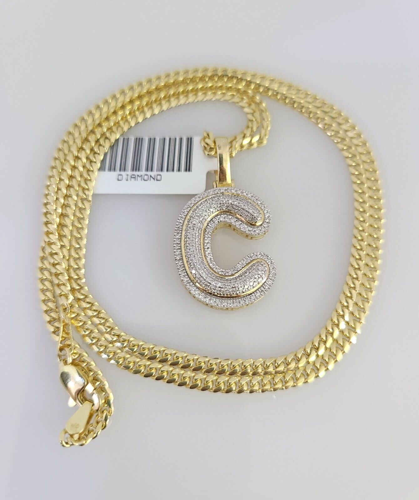 10K Solid Gold Miami Cuban Chain SET Diamond C Initial Charm 18"-26" 2.5mm