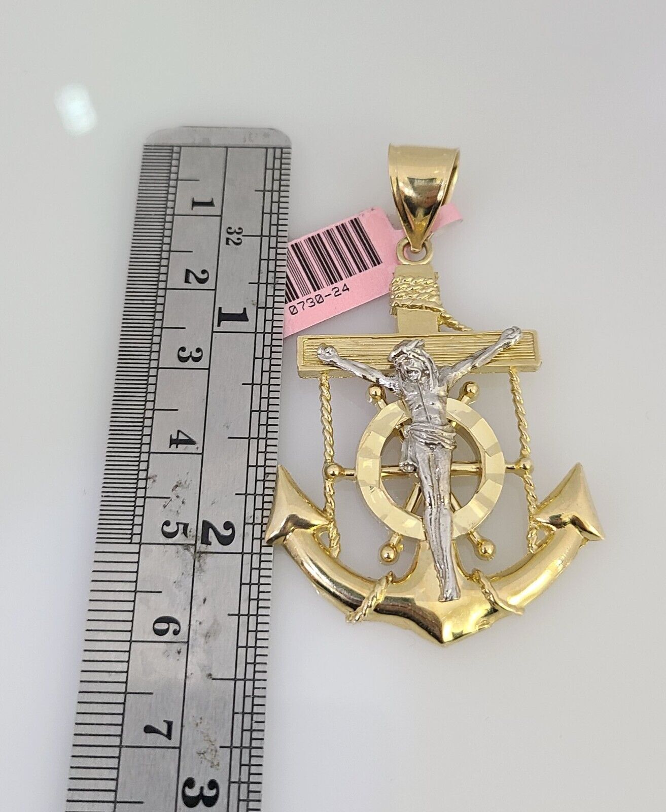 14K Gold Necklace Chain Jesus Anchor Charm Turkish Byzantine 4mm 24" Pendant