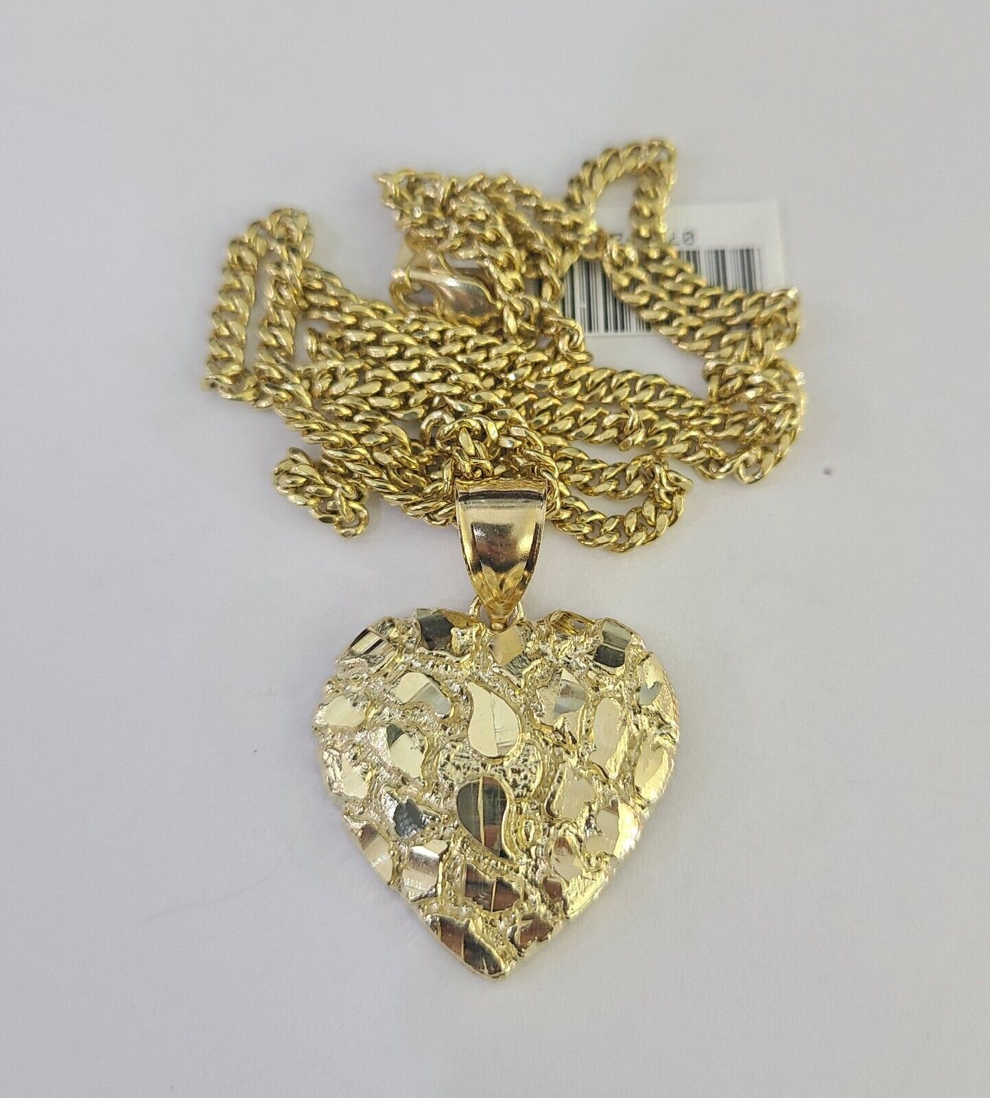 10K Gold Miami Cuban Chain Nugget Heart Charm 18"-24" 3mm REAL Pendant Ladies