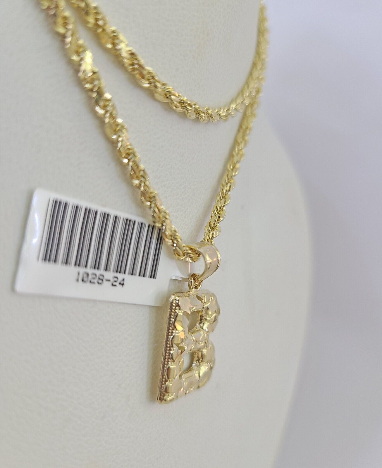 10k Gold Initial B Charm Rope Chain 16"-26" 2.5mm SET Necklace Alphabet Pendant