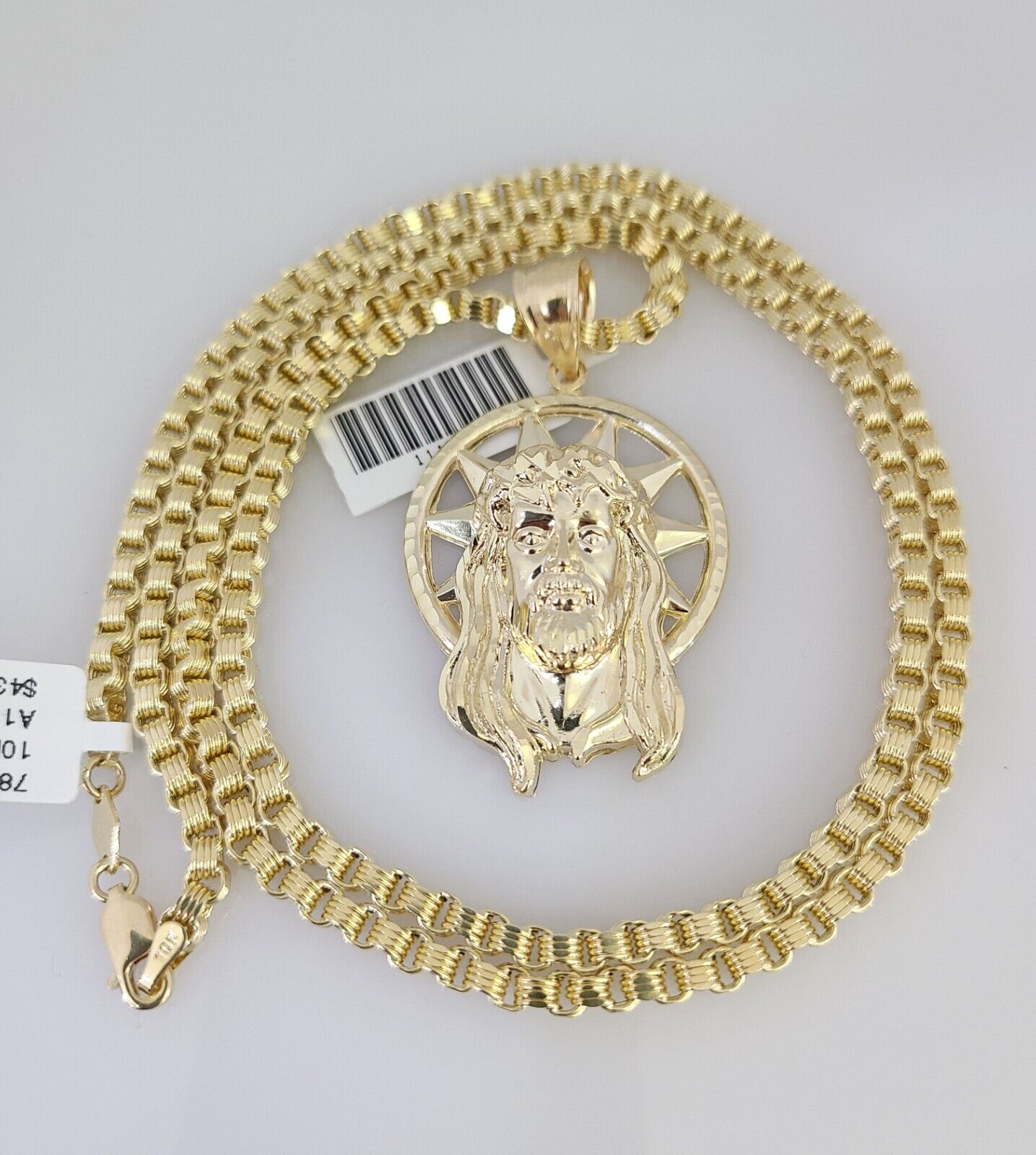 10k Gold Byzantine Chain Jesus Head Pendant SET REAL 10kt 3mm 18"-28" 10Kt