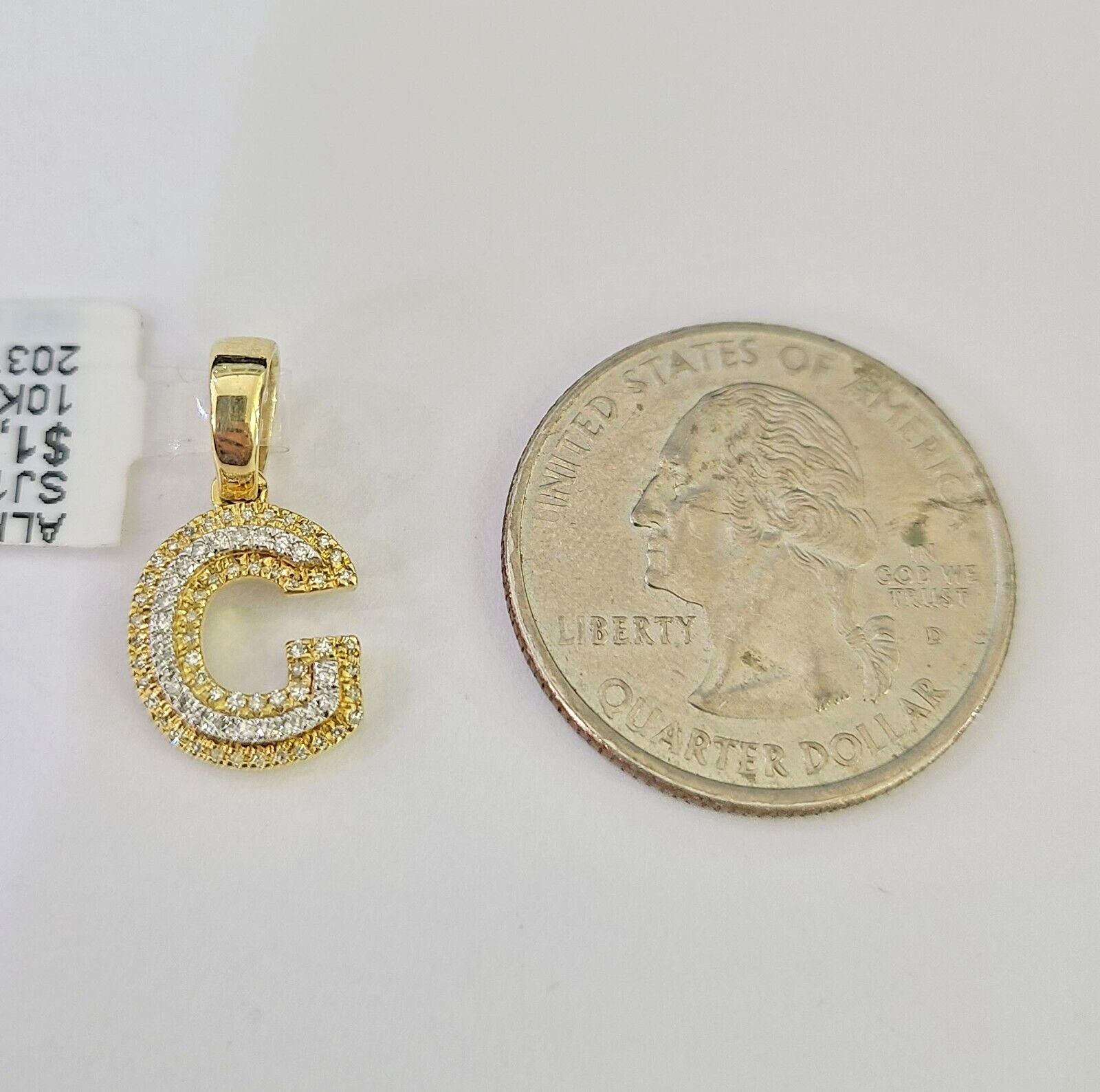 10k Solid Rope Chain 2mm G Initial Diamond Pendant Charm Necklace SET 18-22 in