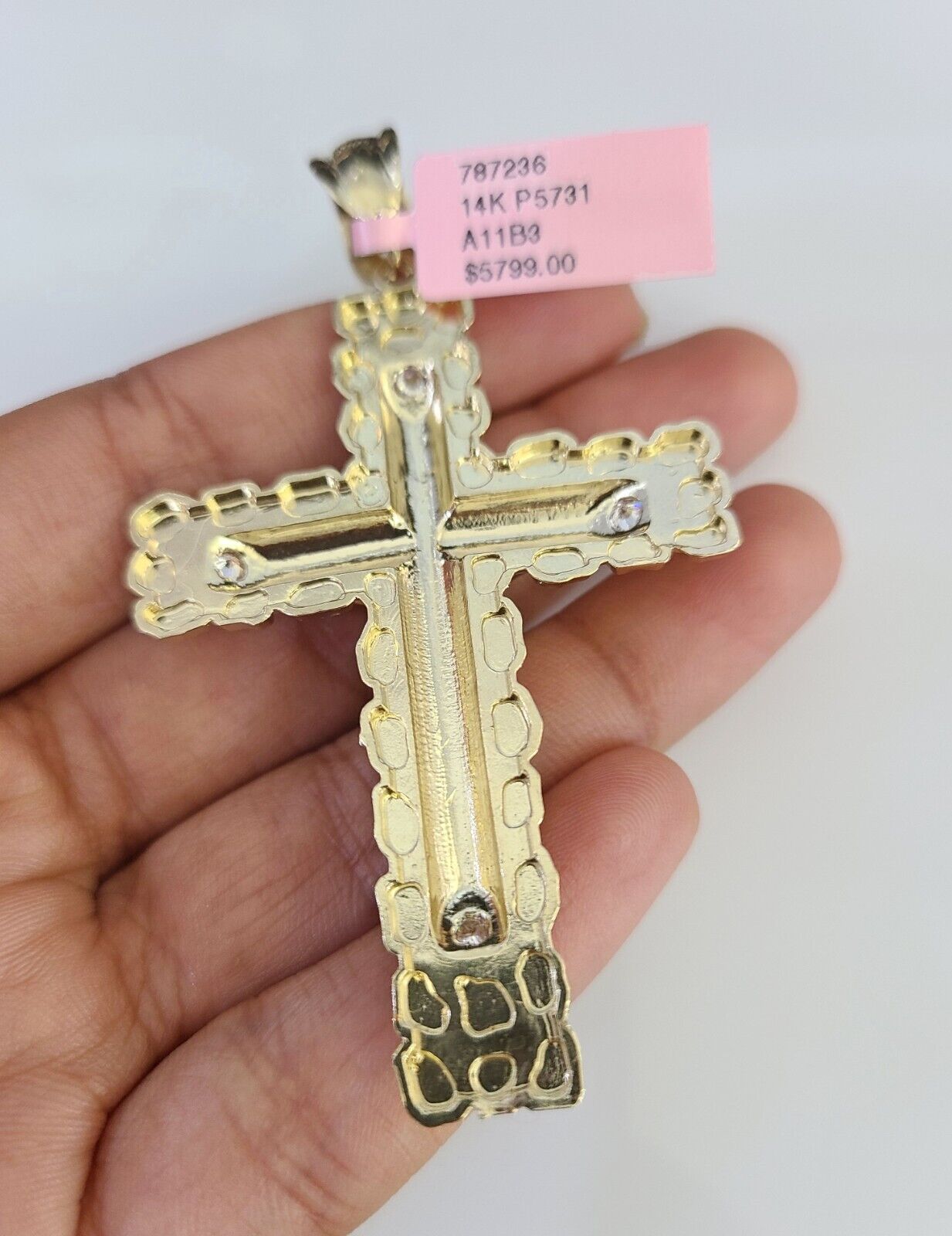 14k Gold Chain Jesus Cross Charm Solid Cuban Curb 10mm 20"-30" SET Necklace