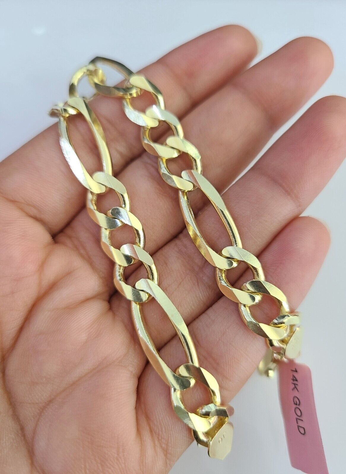 Real 14k Yellow Gold Figaro link Bracelet 8mm 8" Inch Mens Genuine