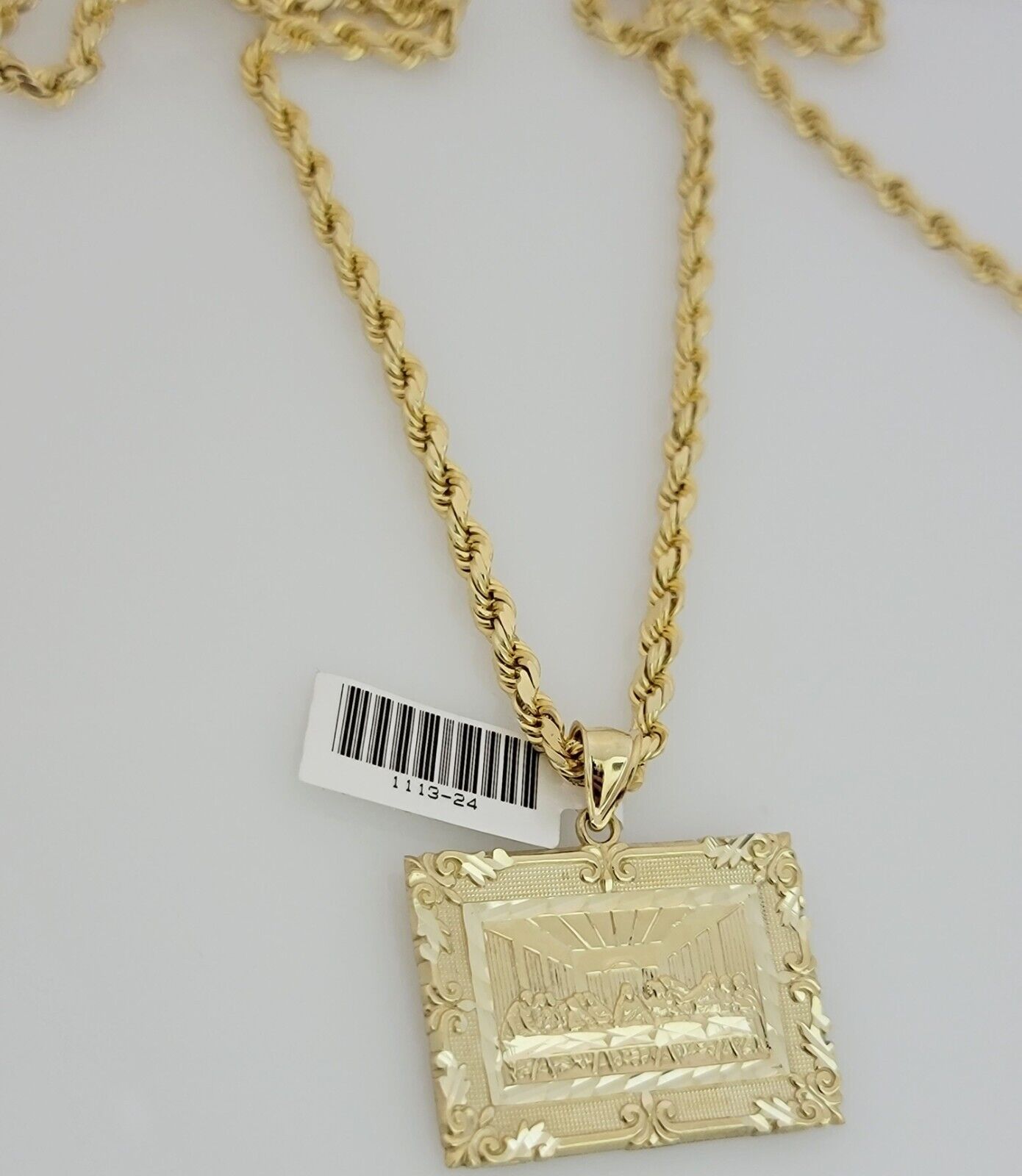 Real 10k Gold Chain Solid Rope Necklace Pendant SET Last supper Charm 4mm 24"