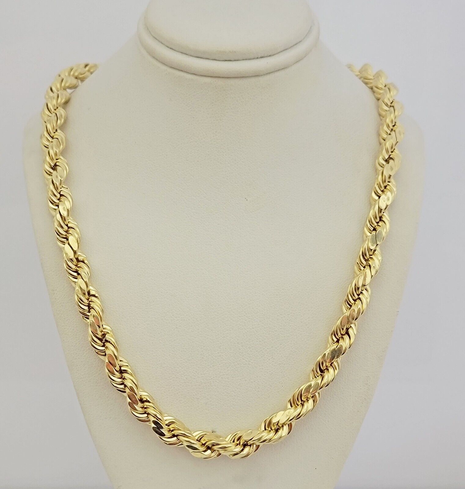 10K Yellow Gold Rope Chain Necklace 8mm 20" Choker REAL 10kt Diamond Cuts, Men's