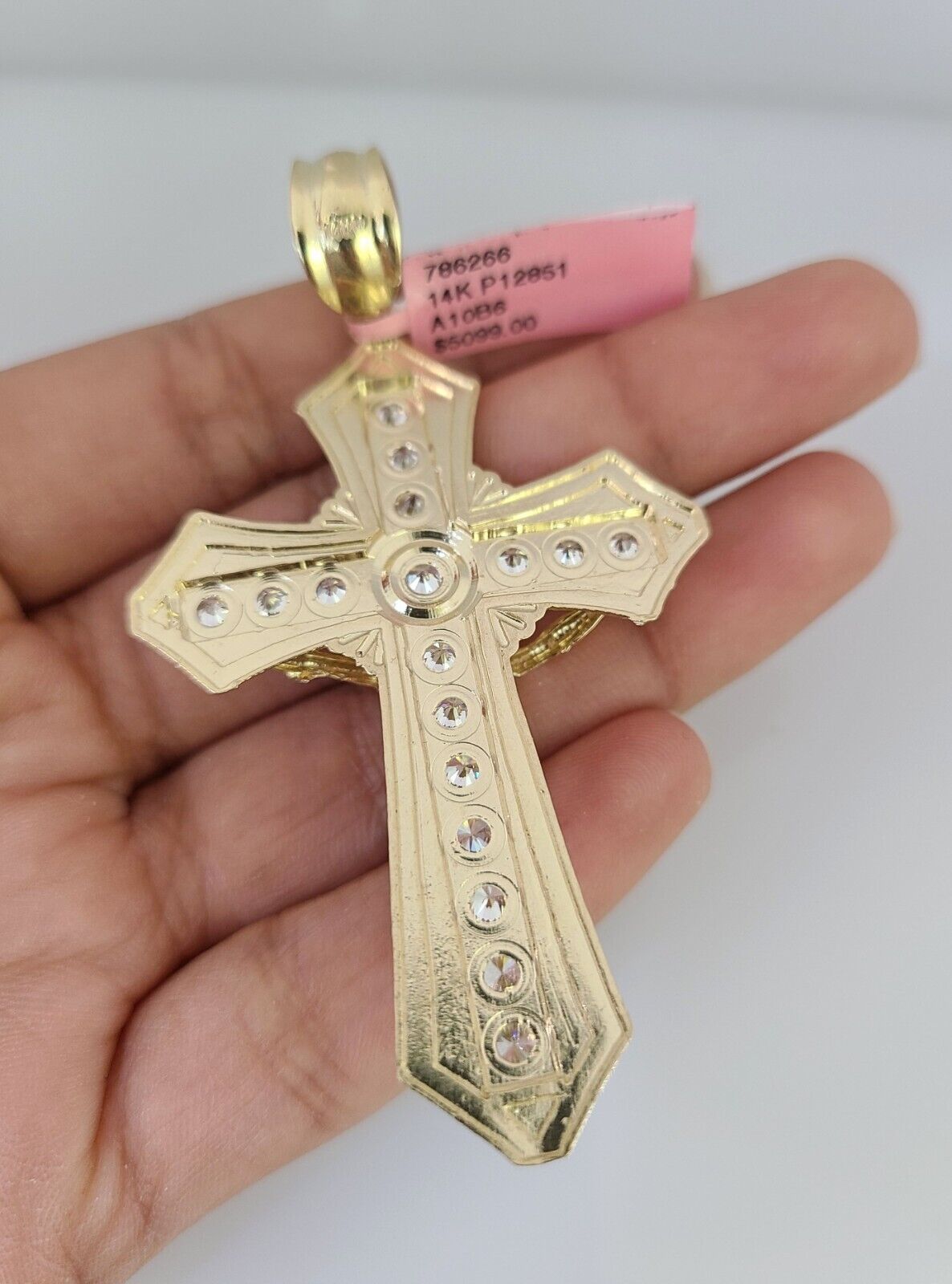 Real 14k Solid Chain Cross Charm Set Miami Cuban Link 6mm Necklace Pendant Gold