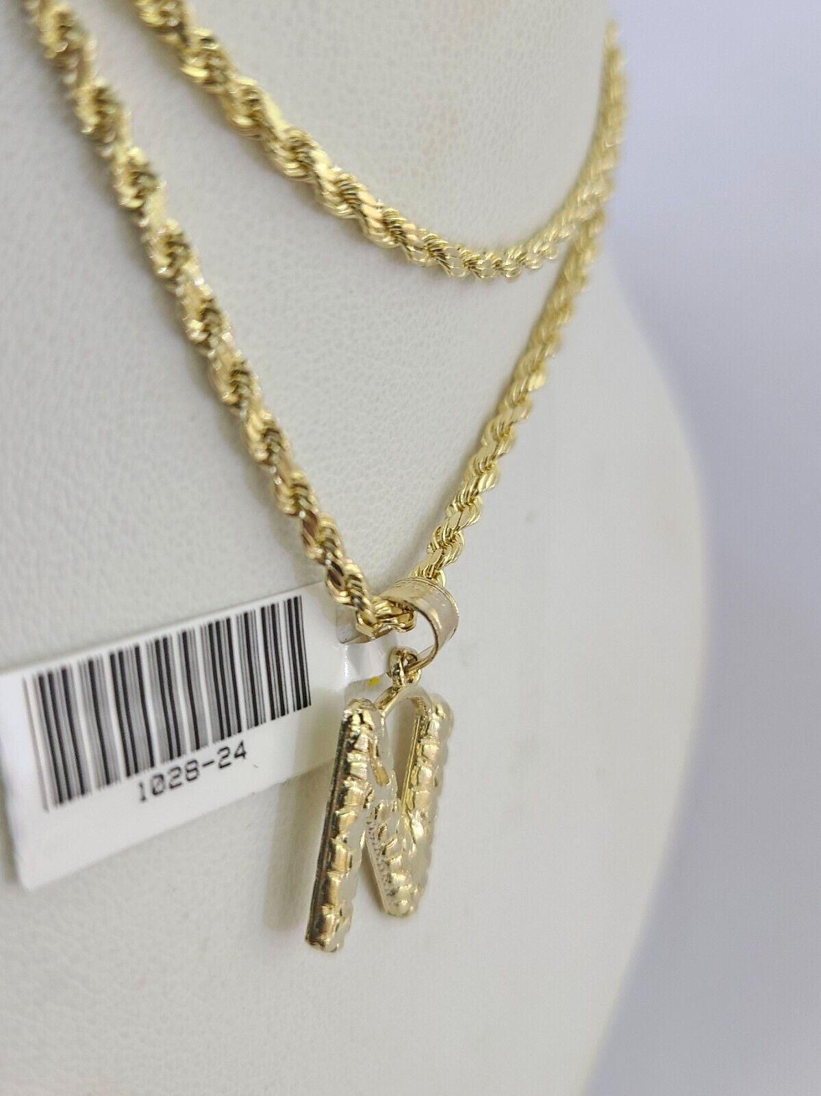 10k Gold Initial N Charm Rope Chain 16"-26" 2.5mm SET Necklace Alphabet Pendant