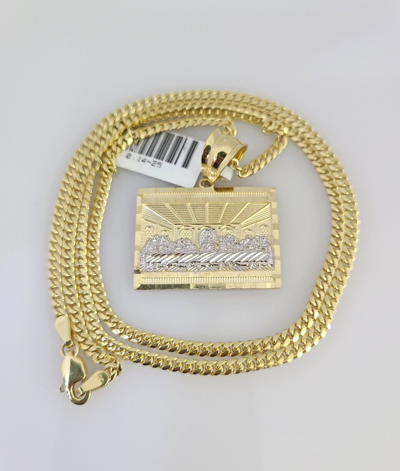 10K Solid Gold Miami Cuban Chain SET Last Supper Pendant Charm 18"-26" 2.5mm