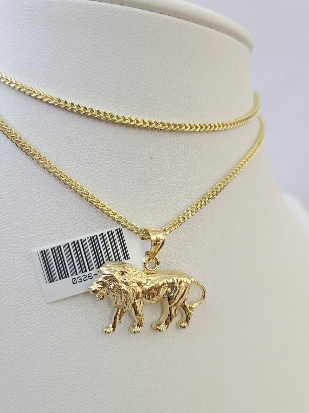 10K Franco Chain Lion Pendant Charm Necklace 16"-24" 2mm Yellow Gold SET