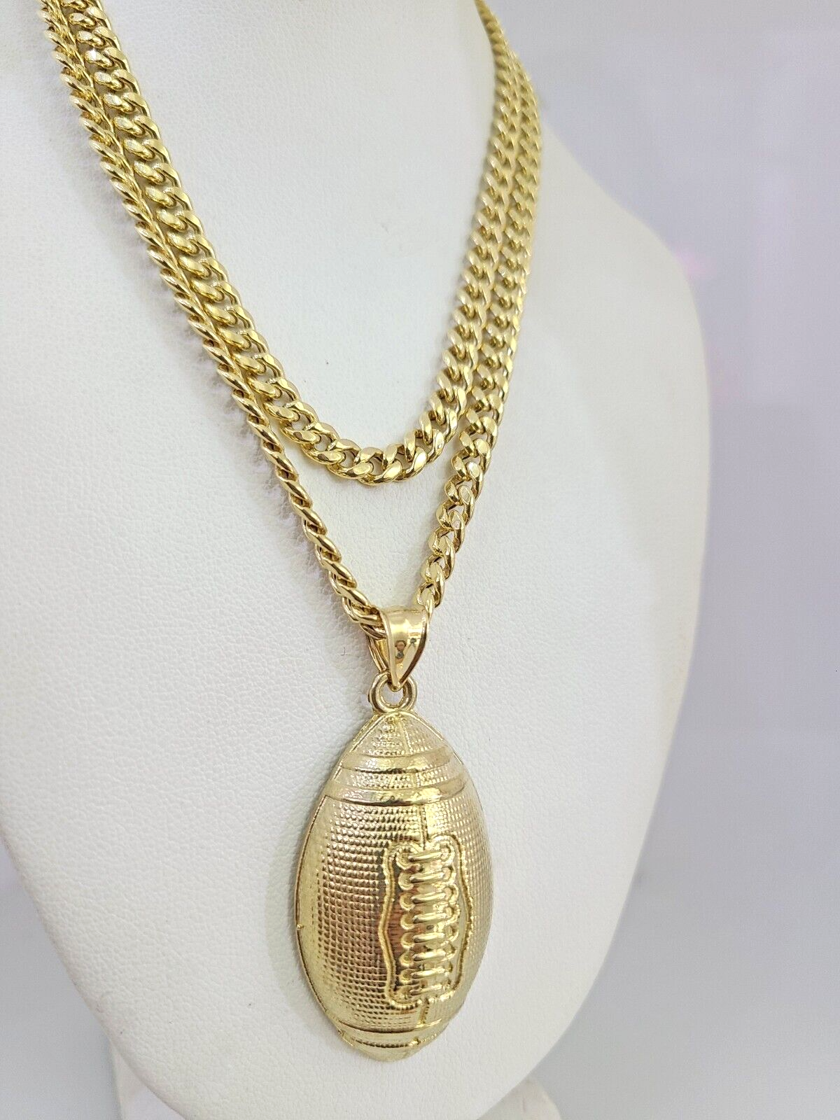 10k Foot Ball Charm Miami Cuban Chain Pendant Set 5mm Necklace Yellow Gold