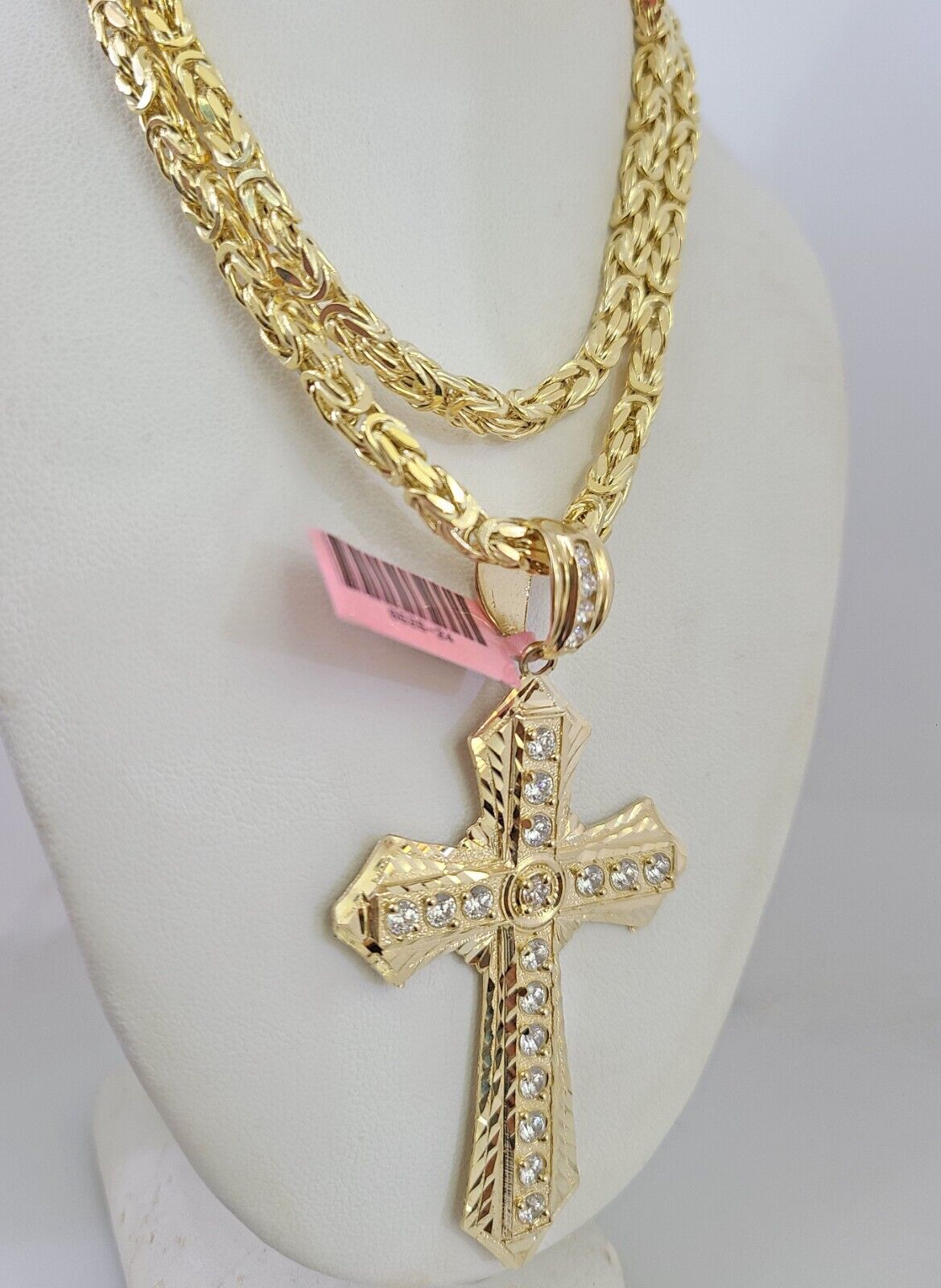 14K Gold Necklace Chain Jesus Cross Charm Turkish Byzantine 4mm 24" Pendant